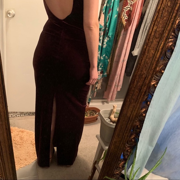 Vintage Plum Velvet Deep V open back maxi dress S - Picture 5 of 9